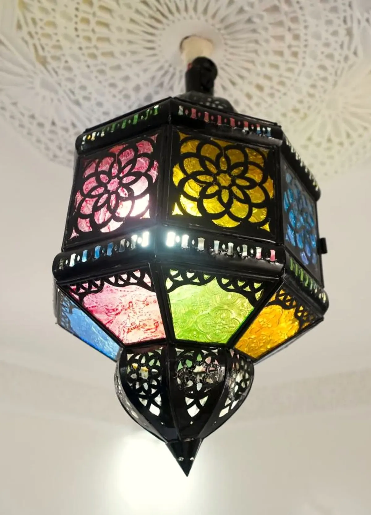 Stained-glass lantern in one of the bedrooms