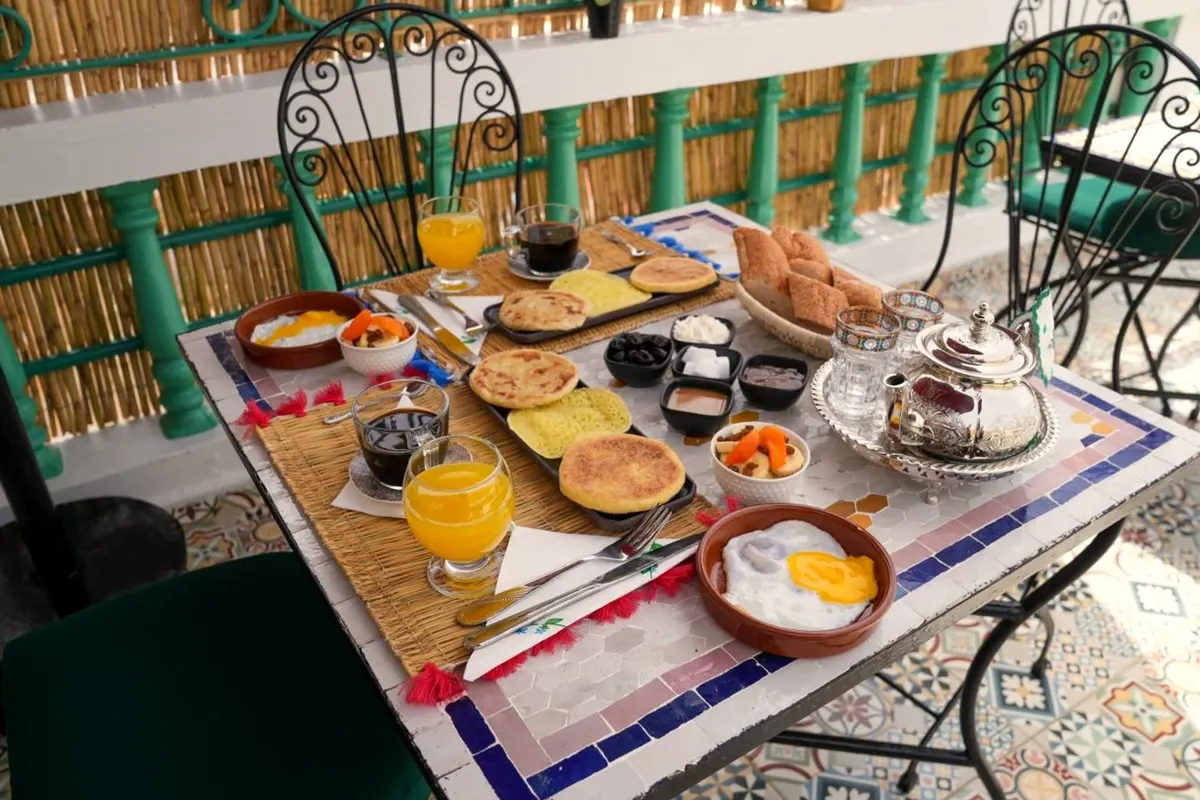 Breakfast on a mosaic table